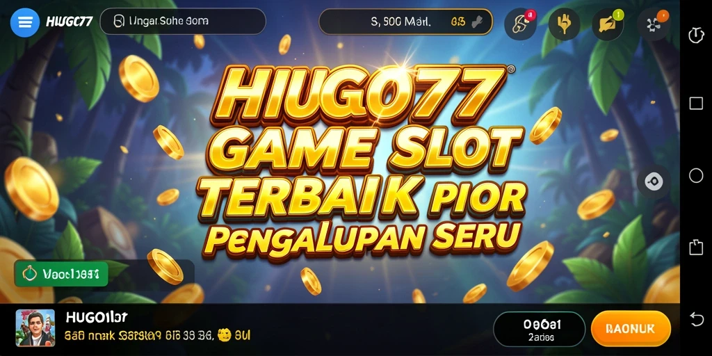 Screenshot gameplay HUGO77 menampilkan gulungan dan simbol yang berwarna-warni.