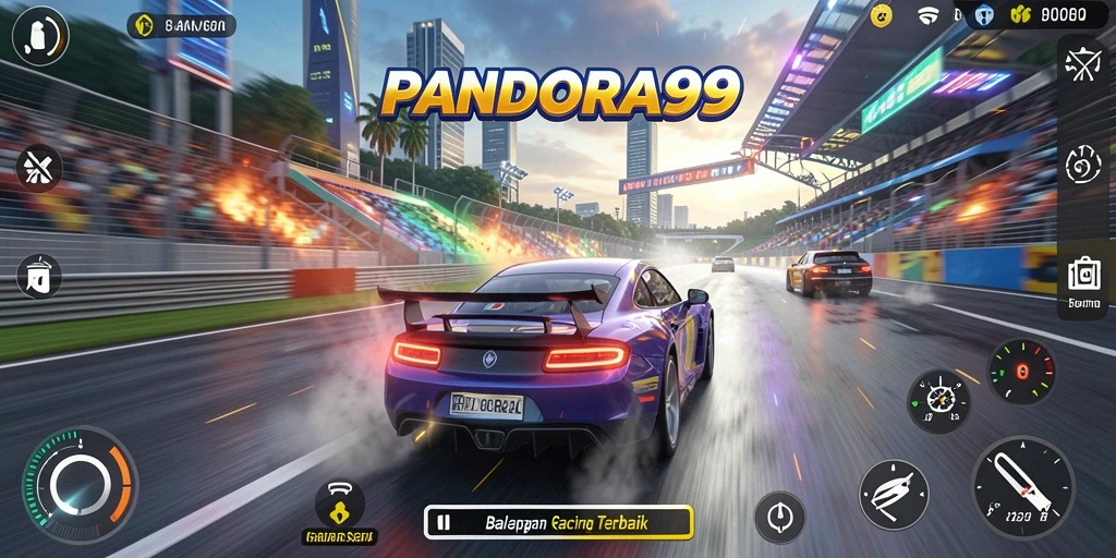 Screenshot utama PANDORA99 menampilkan aksi balapan yang mendebarkan.