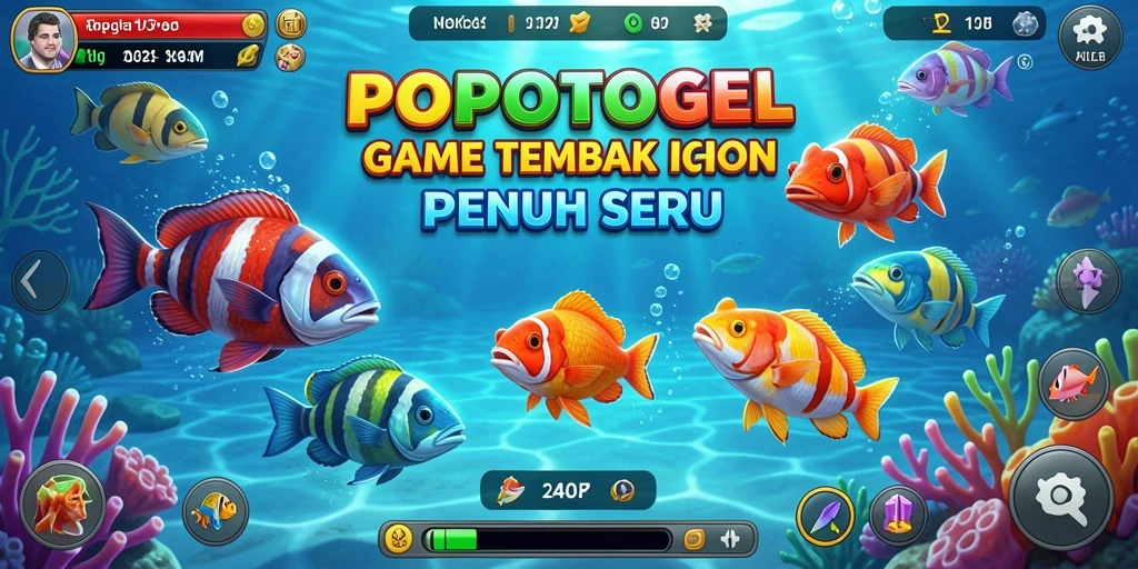 Screenshot gameplay POPOTOGEL menampilkan aksi menembak ikan.