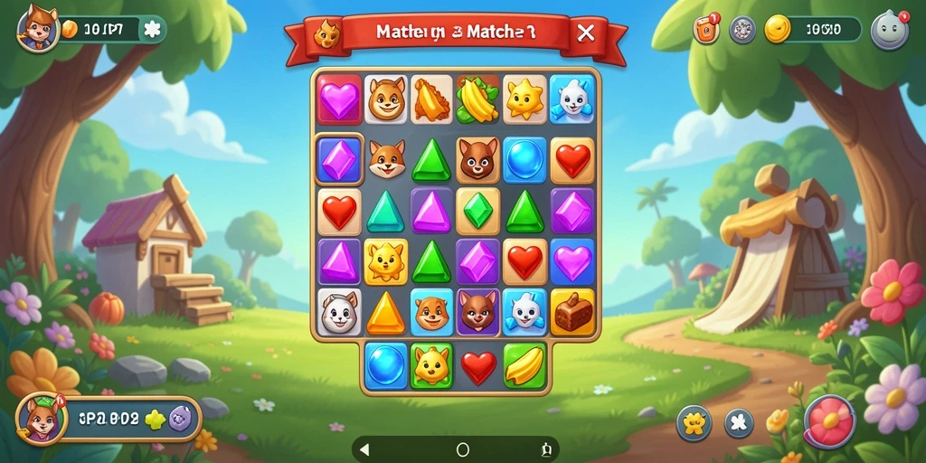 Tampilan gameplay seru di PP7 dengan kombinasi item Match-3.