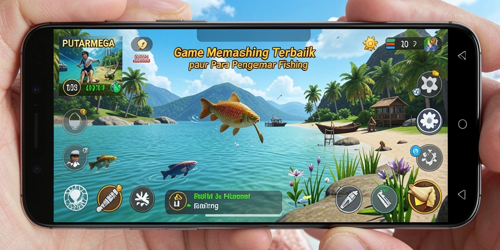Tampilan gameplay PUTARMEGA dengan grafis memukau dan pengalaman memancing realistis.
