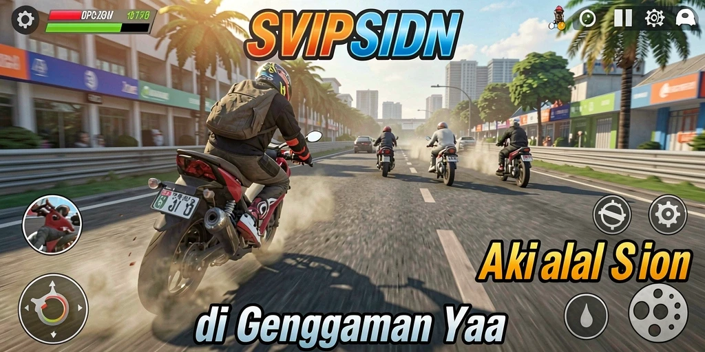 Tampilan gameplay SVIPSIDN yang menegangkan dan penuh aksi balap motor.