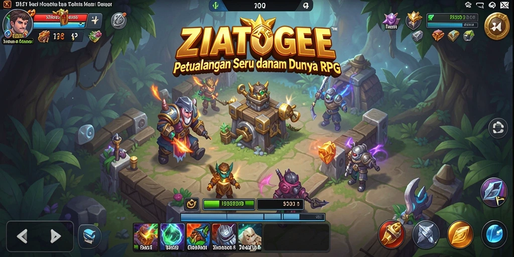 Tampilan gameplay ZIATOGEL dengan karakter unik dan pertarungan seru.