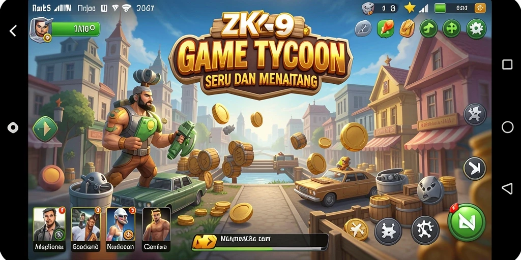 Screenshot gameplay ZK9 menampilkan pengelolaan usaha yang dinamis.